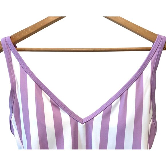 Kona Sol One Piece Purple Stripe Print V-Neck Adjustable Bathing Suit Size L - Picture 4 of 11